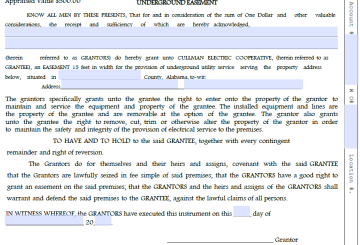 Underground Easement Form